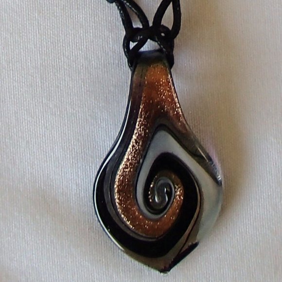 Dichroic Fused Foil Glass Pendant Earrings Handcrafted Set 2 Adjustable Blk Cord - Picture 4 of 8